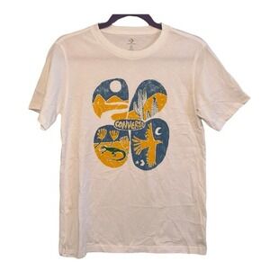 Converse‎ Dessert Hiking Graphic Tee White Blue Gold Knit Short Sleeve S